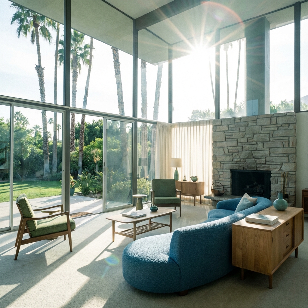 Bright mid-century modern living room